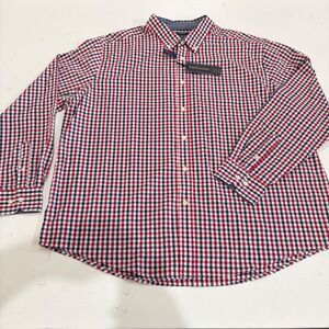 Mason James Mens XXL Red White Blue Gingham Stretch Non-Iron Wicking Shirt NWT